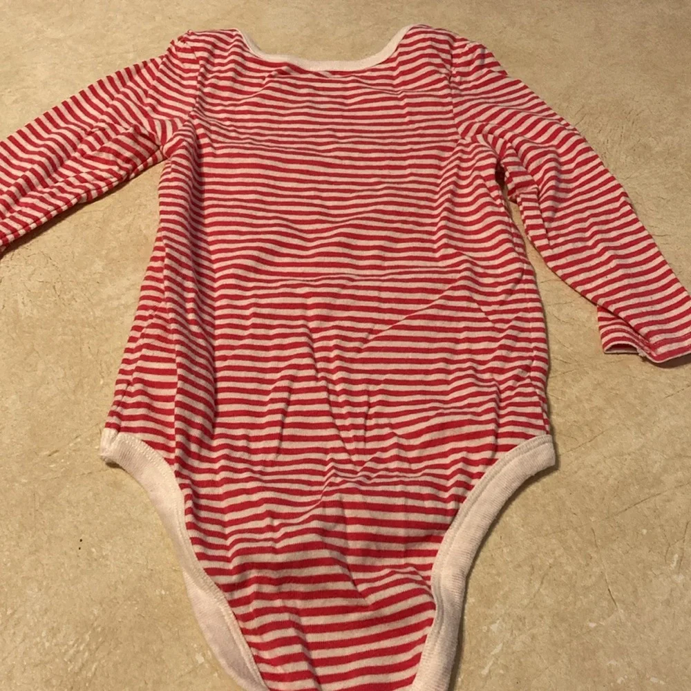 18M white and red striped onesie